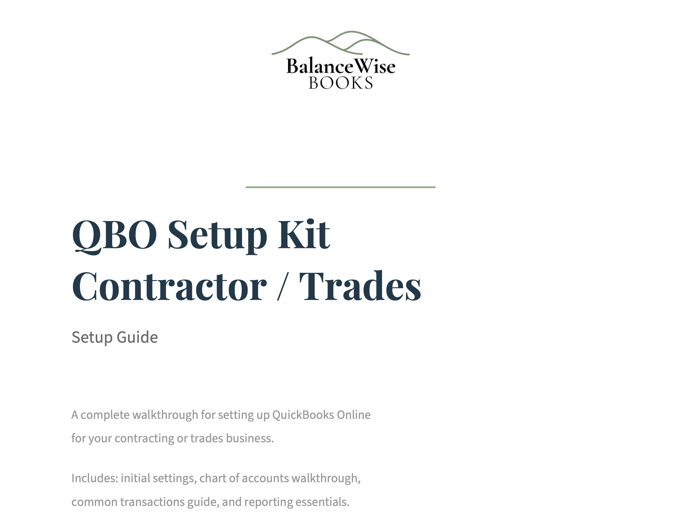 QBO Setup Kit for Contractors and Trades - Setup Guide PDF cover