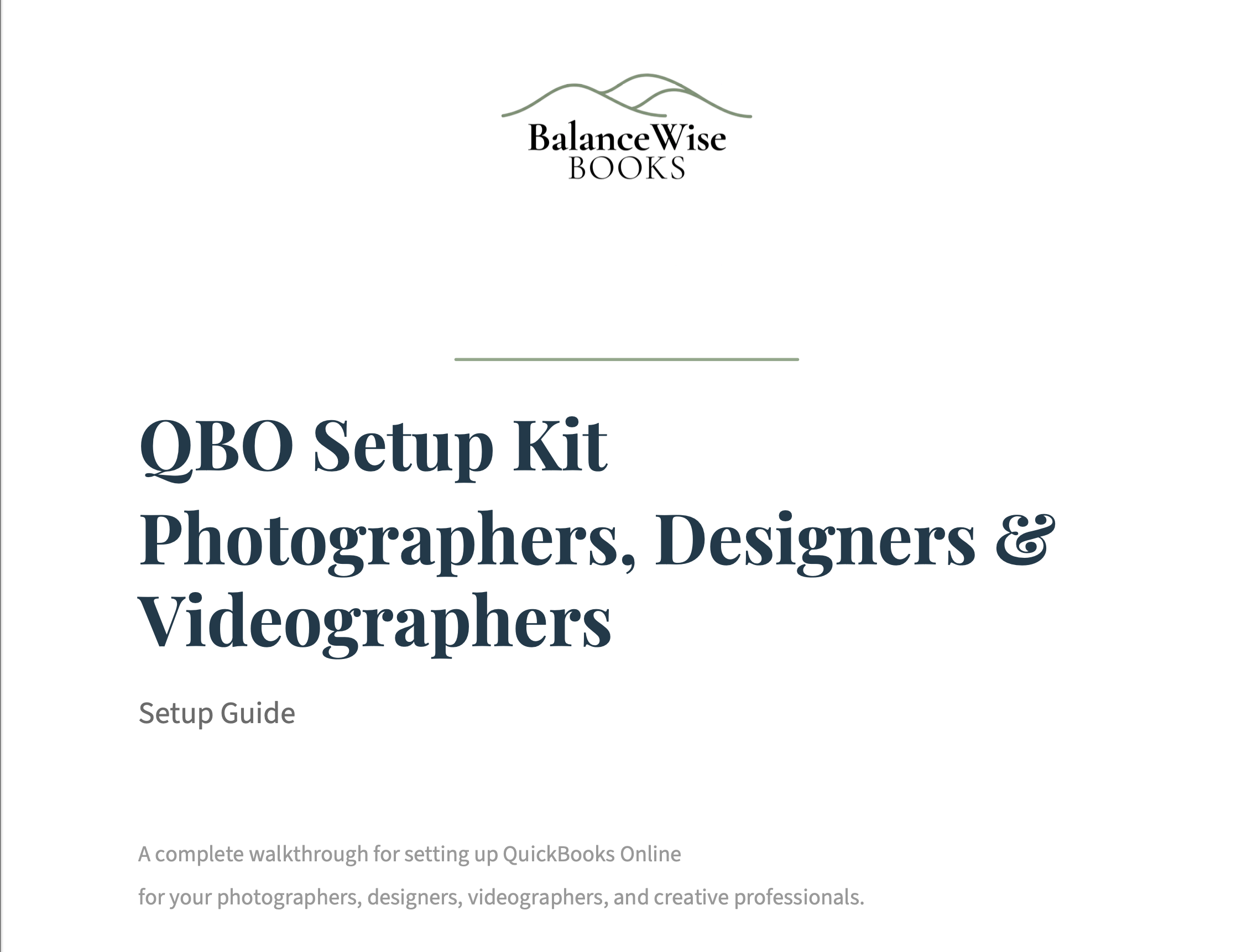 QBO Setup Kit for Photographers, Designers and Videographers - Setup Guide PDF cover