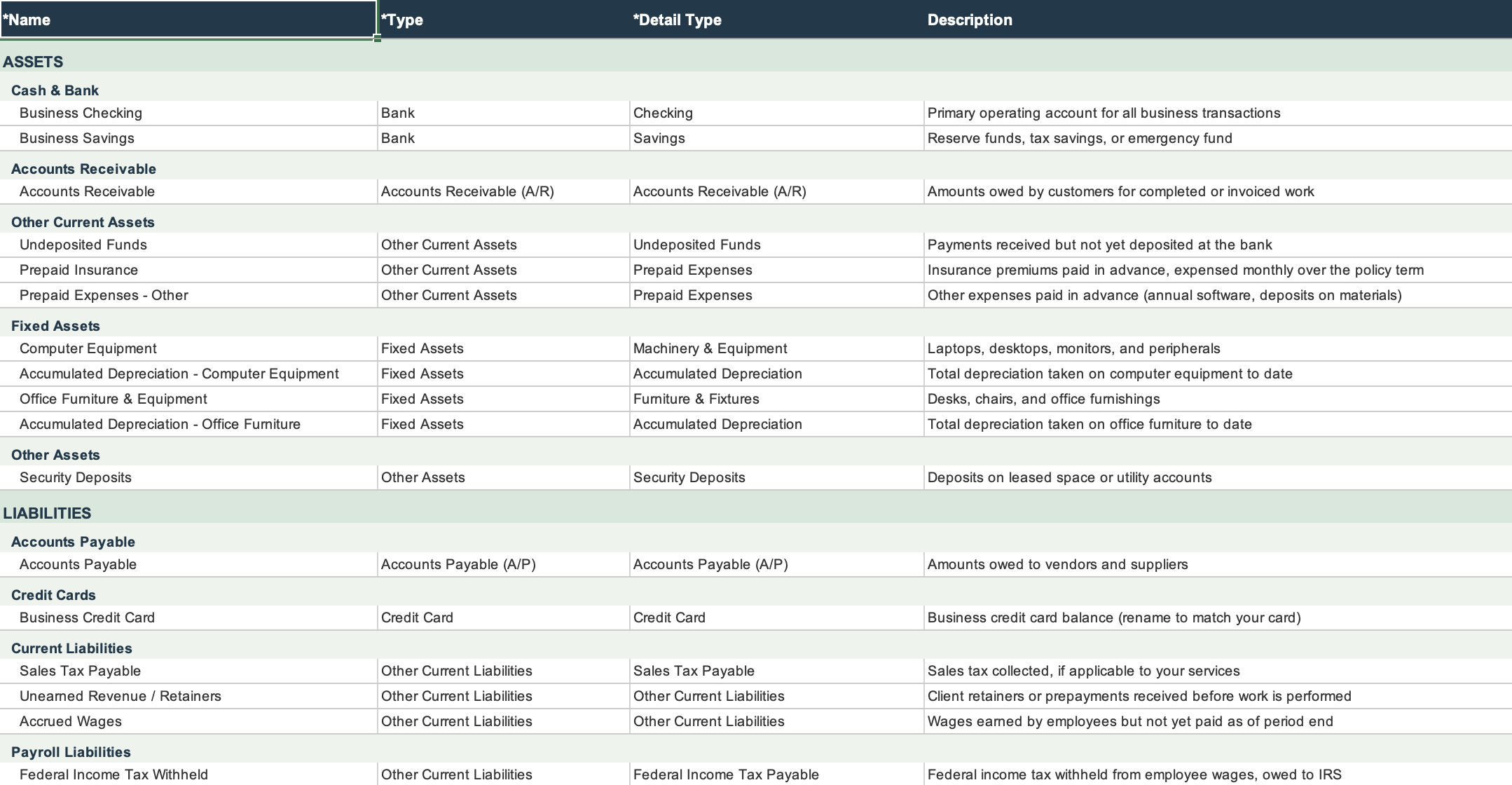 Professional Services Excel Reference Workbook preview