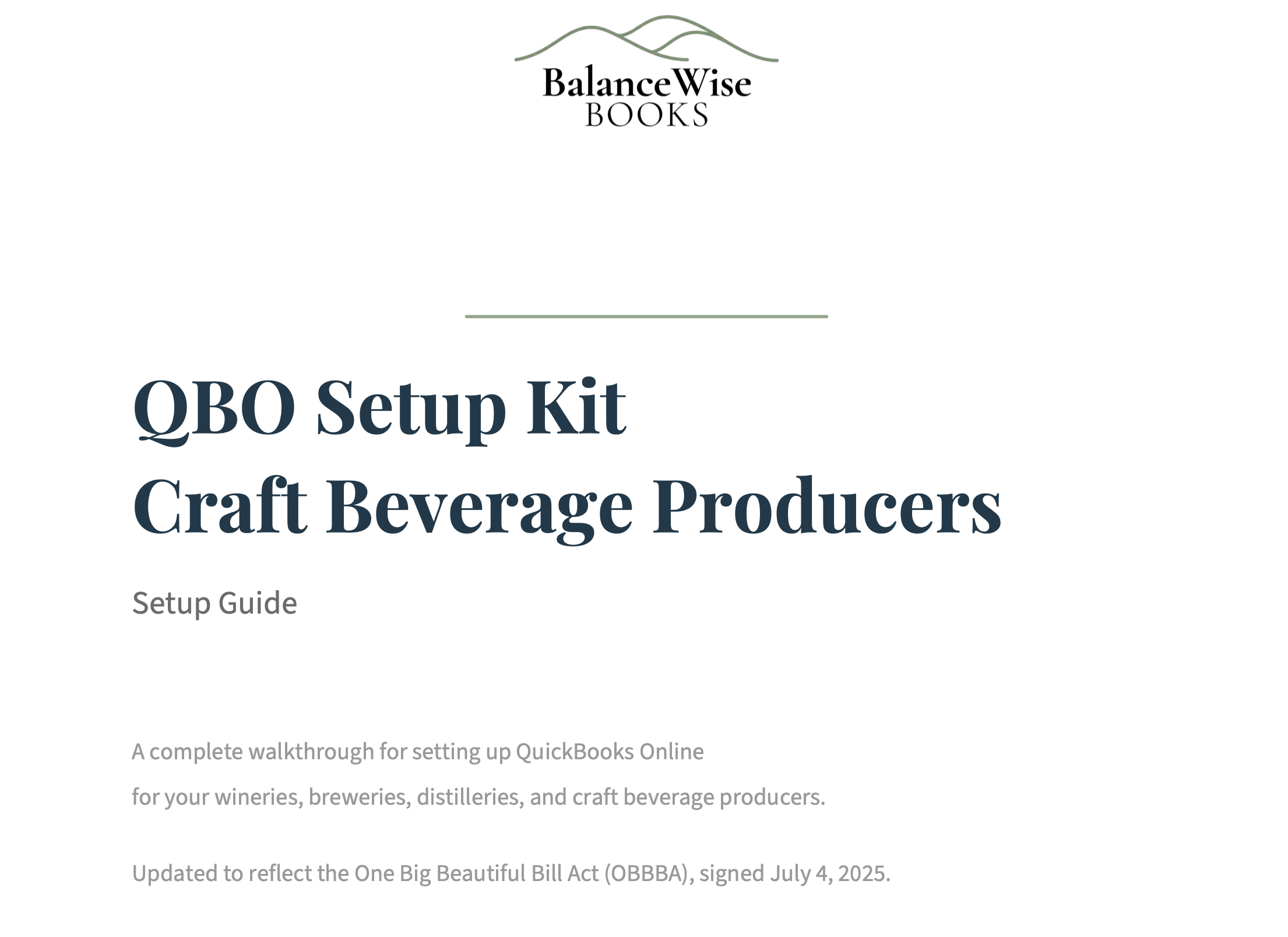 QBO Setup Kit for Craft Beverage Producers - Setup Guide PDF cover