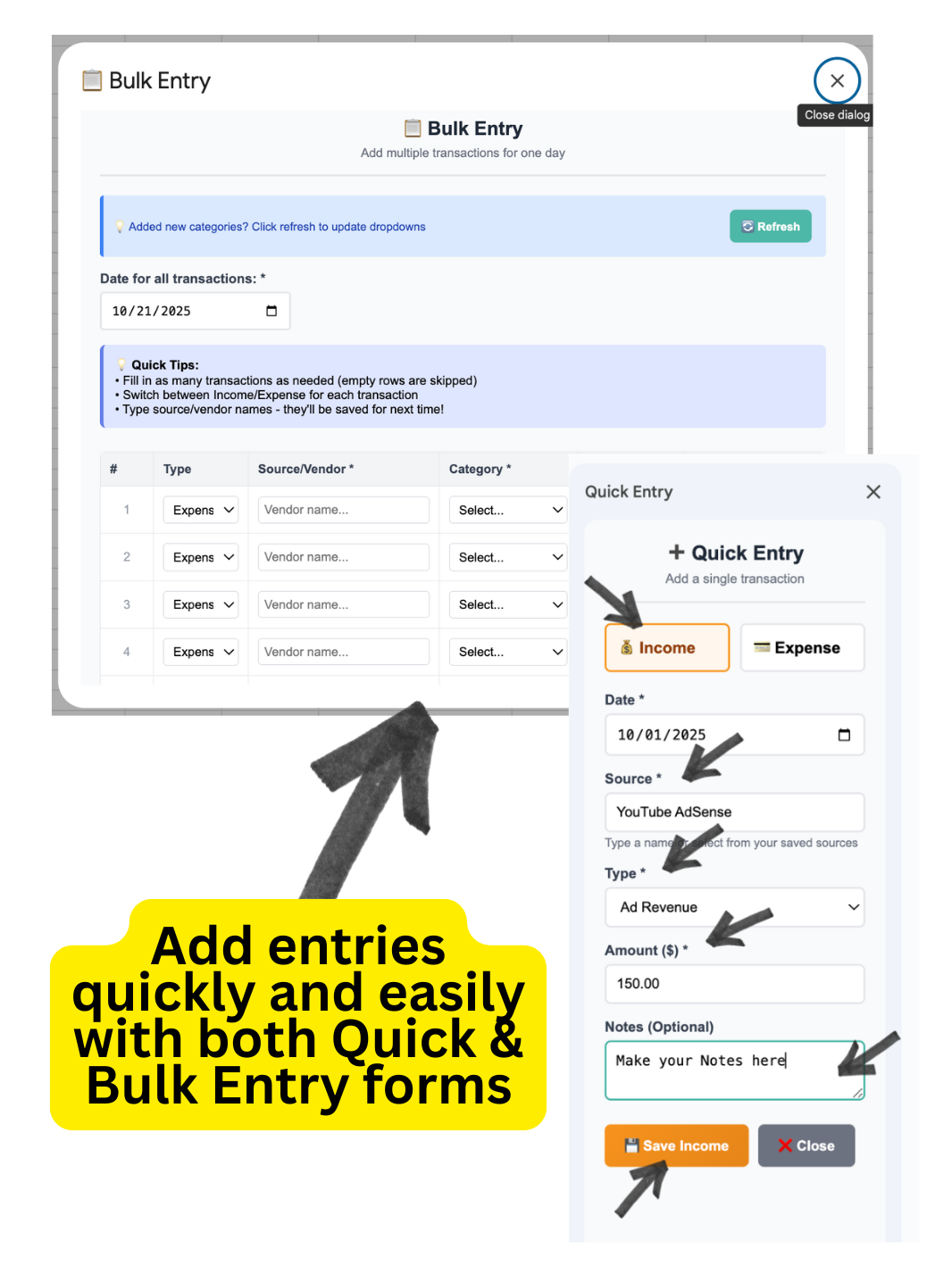 Quick Entry Form
